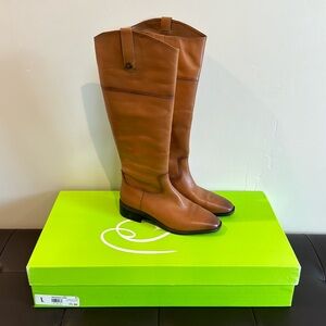 NWT Sam Edelman Leather Square Toe Tall Riding Boots Brown - 9.5